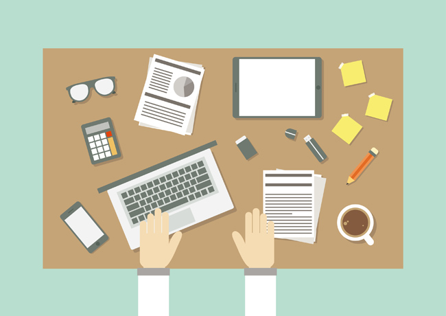 扁平化辦公桌上的辦公用品設(shè)計(jì)素材下載指南